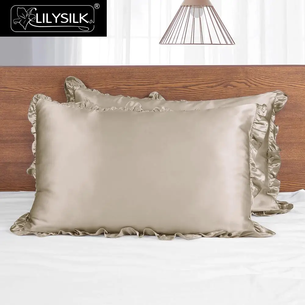 Taupe LilySilk наволочка шелк чистый натуральный 100 с оборкой отделка 19 momme для волос тутового шелкопряда 40x40 50x90 см домашний текстиль - Цвет: Taupe