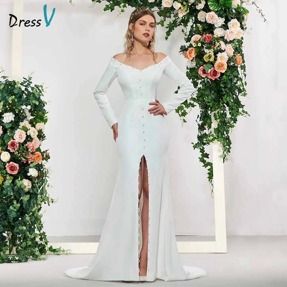 Dressv Элегантное свадебное платье цвета слоновой кости с длинными рукавами на