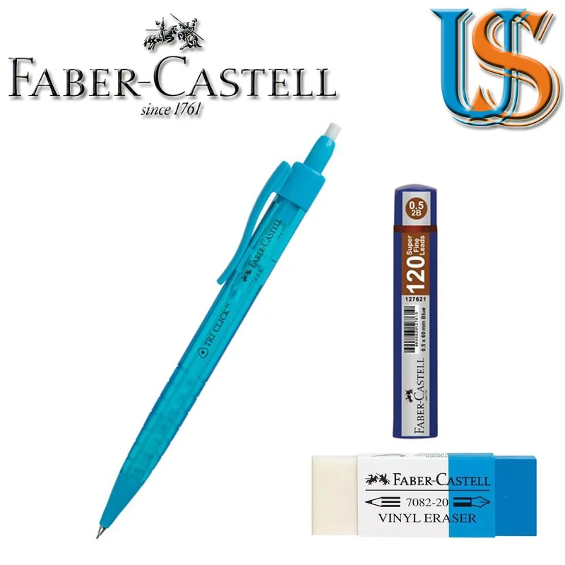 Faber Castell Tri нажмите 1362 0,5 мм механический карандаш+ F.C. 127621 0,5X60 мм(120 шт в коробке)+ F. C. 188220 карандаш ластик для чернил