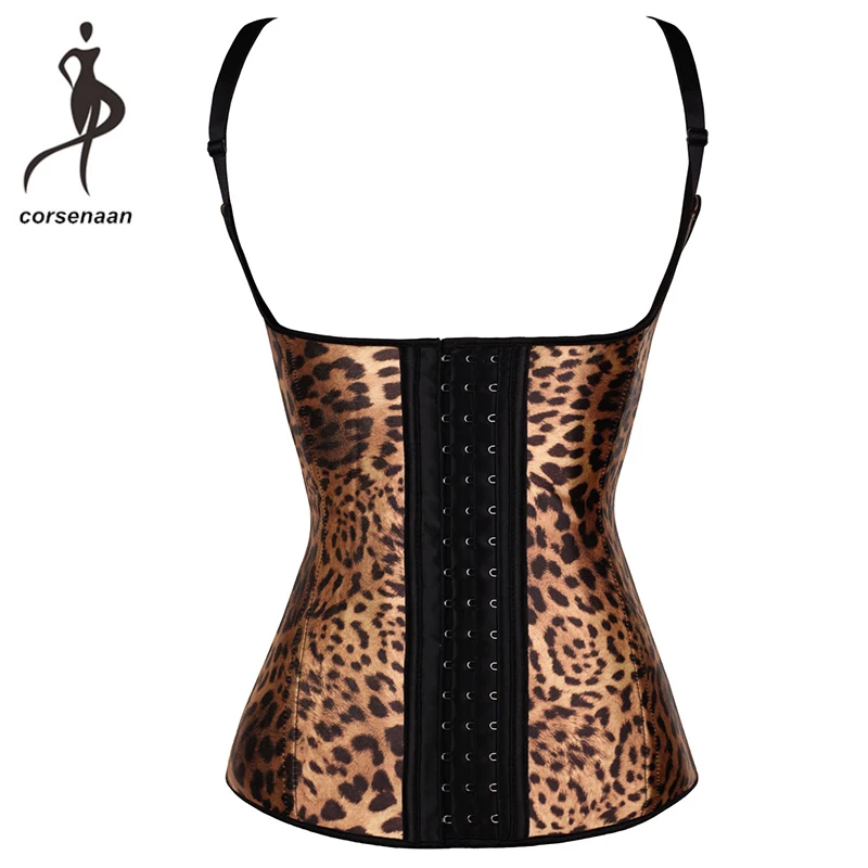Плюс Размеры регулируемые ремни с леопардовым принтом фирмы Body Shaper Сталь костей Талия Обучение корсет латекса утягивающий жилет 887