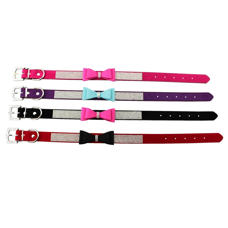 Стразы ошейник для собак из мягкой замши с блестящими бриллиантами щенков бантом