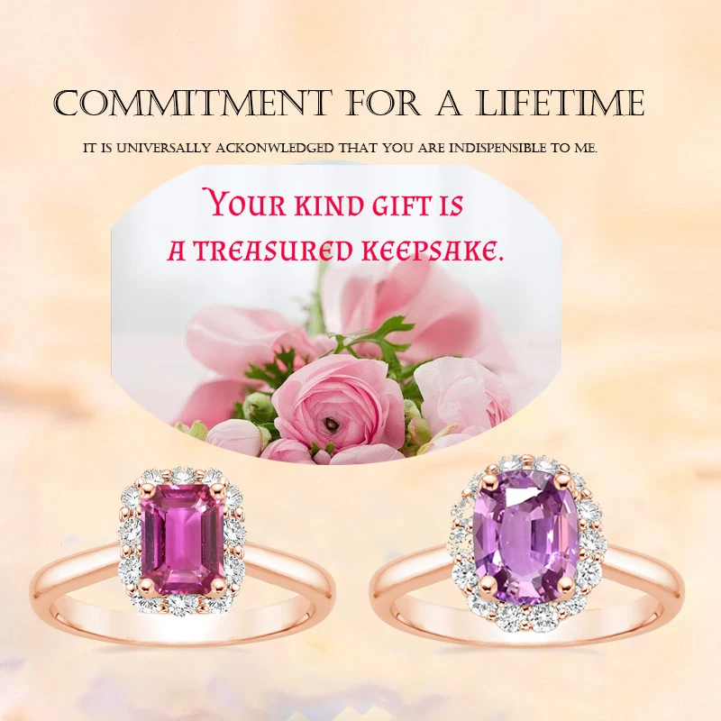 

LUOWEND 18K Rose Gold Women Wedding Ring Certified Natural Pink Sapphire Oval/Rectangle Shape Female Engagement Diamond Ring