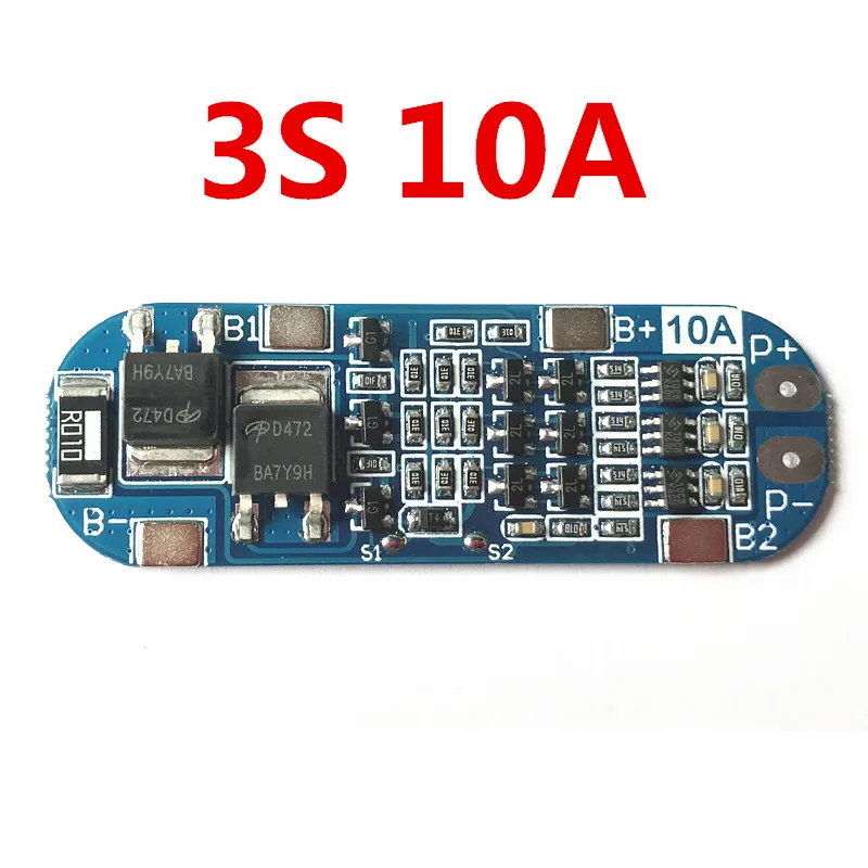 Плата защиты литиевой батареи 3S 10A 11 1 В 12 6 в BMS перезаряженная/короткое