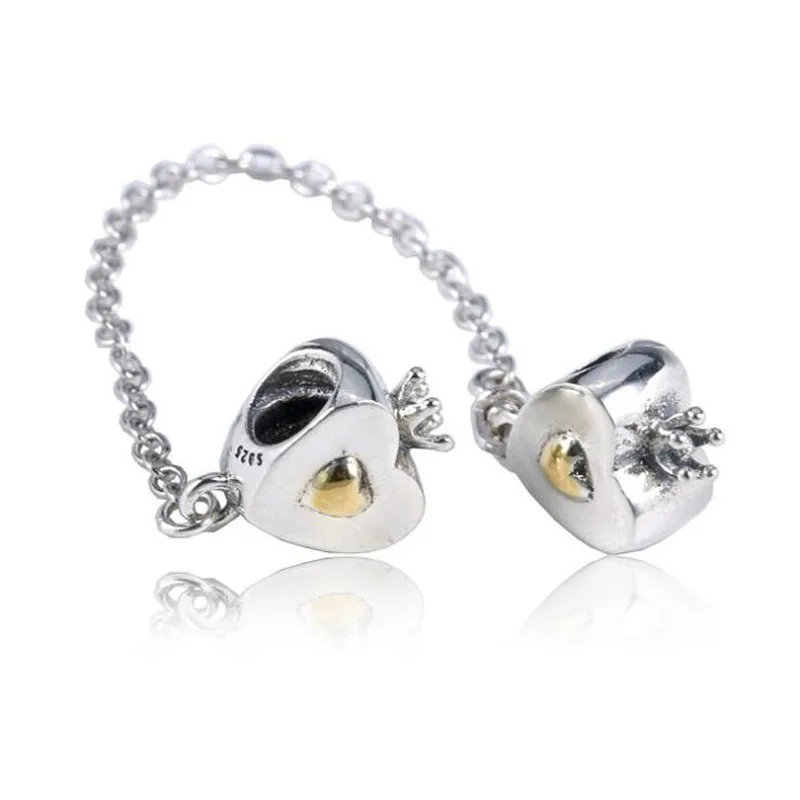 DIY Хорошее качество два тона 925 пробы серебро любовь, сердце, корона дизайн безопасный цепочка браслет шарма от AliExpress WW