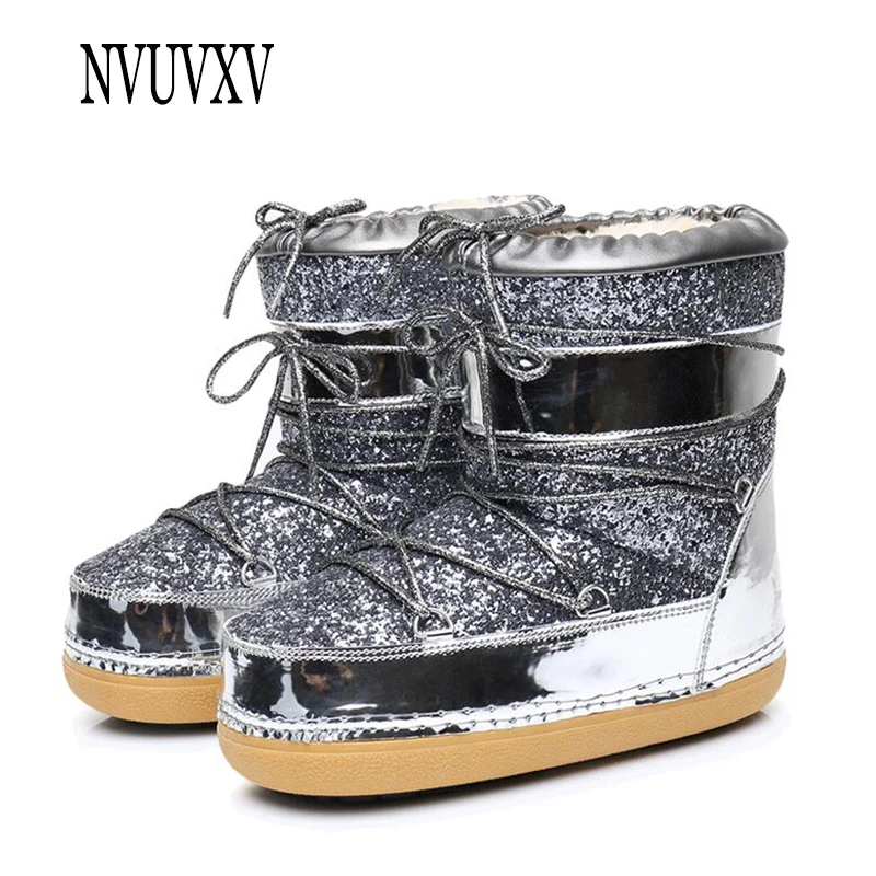 

European and American winter snow boots sequins Lace-Up Women's boots ski boots Space boots winter warm plus cashmere sh040