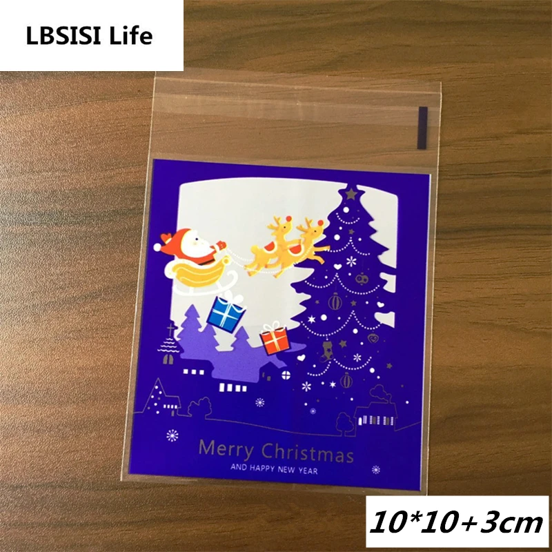 100pcs 10x10+ 3 см красочные веселые Снеговик на Рождество Пластик сумки шоколадные конфеты суп печенья упаковывая мешок самоклеющиеся пакеты