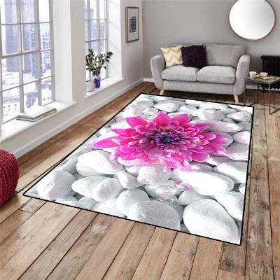

Else White Gray Stones on Pink Flowers 3d Pattern Print Non Slip Microfiber Living Room Decorative Modern Washable Area Rug Mat
