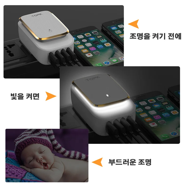 TOPK L-Мощность 4-Порты и разъёмы EU/US/UK/AU разъем 22W USB Зарядное устройство светодиодный светильник авто-ID заграничного паспорта сетевой адаптер Универсальный мобильный телефон Зарядное устройство