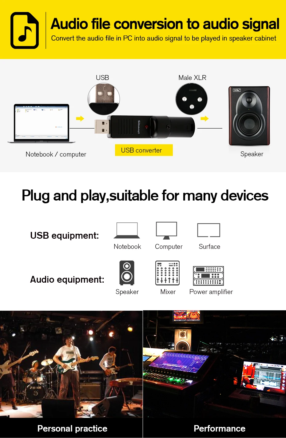 Конвертер Soundking XLR(M) в USB для преобразования в аудиофайл в ПК в аудиосигнал для воспроизведения в акустическом шкафу C60
