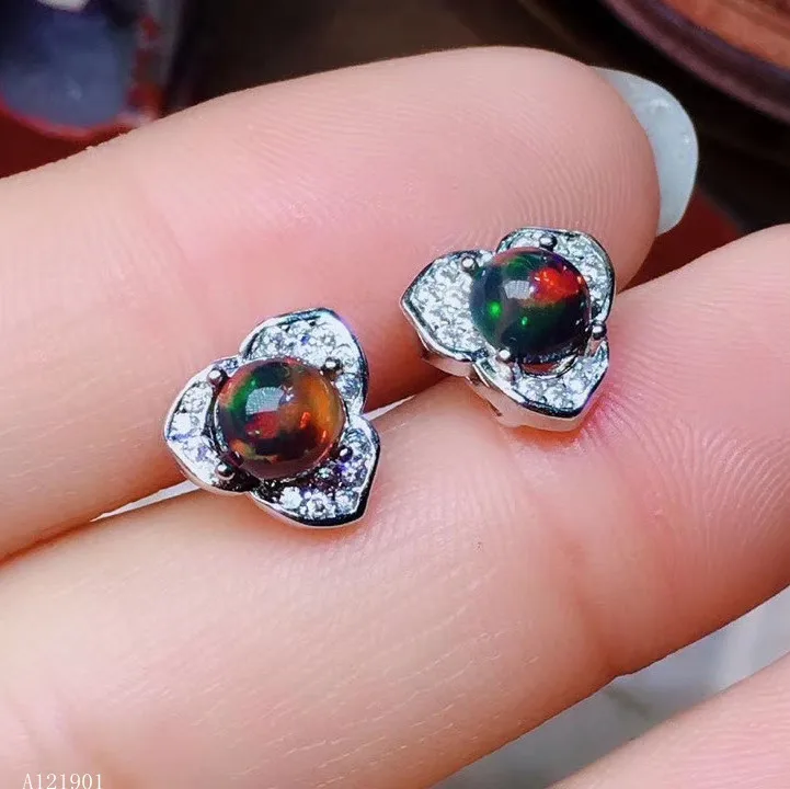 KJJEAXCMY Boutique Jewelryar Supporting Detection of 925 Pure Silver Mosaic Natural Black Opa Female Ear Nails | Украшения и