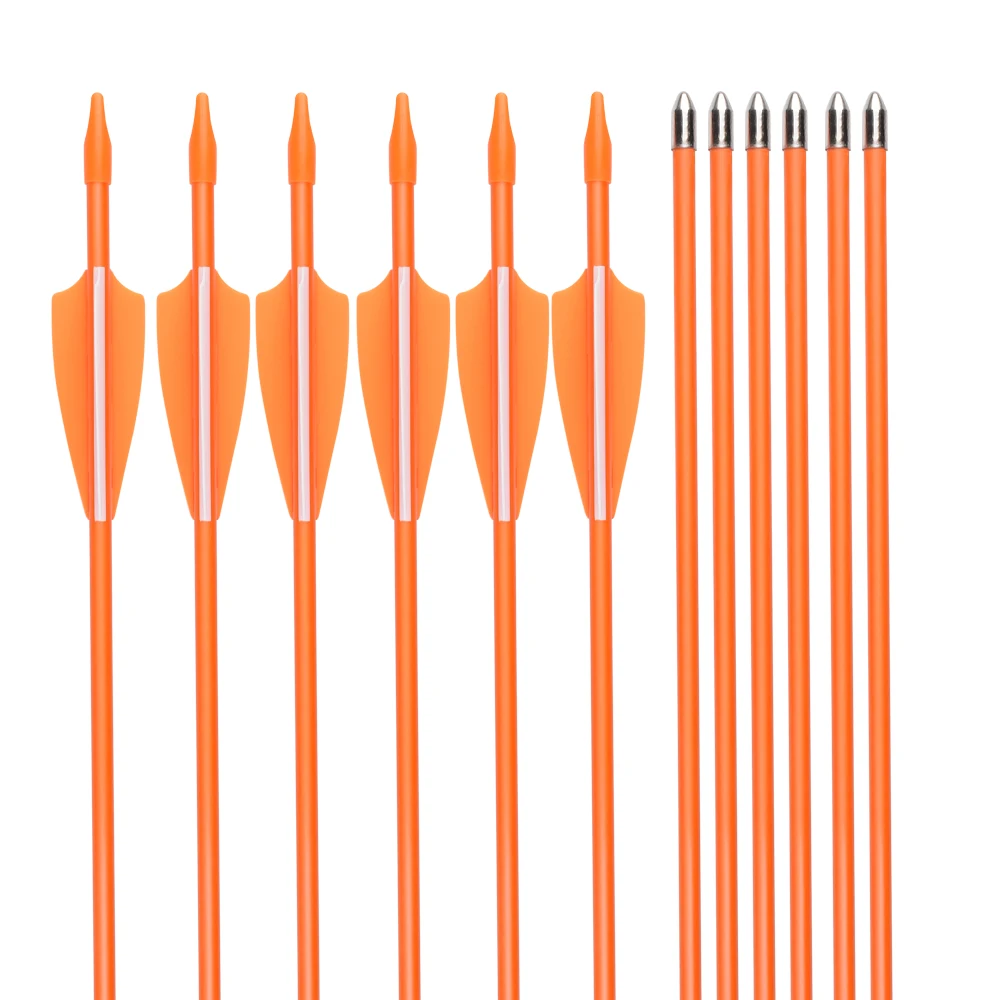 12 pcs Fiberglass Arrows Youth 5*7mm 26&quot Orange Fixed Bullet Point Kid Child Beginner Practice Archery Bow Free Shipping | Спорт и
