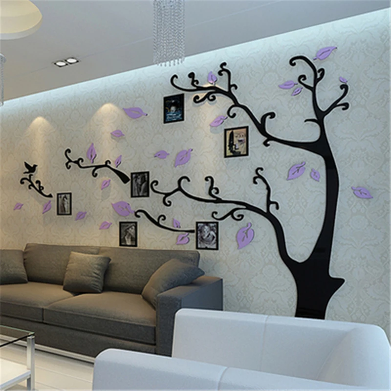 

Acrylic Family Photo Frame Tree bird Three-dimensional wall stickers Living Room TV wall sofa background decor 3D wall sticker