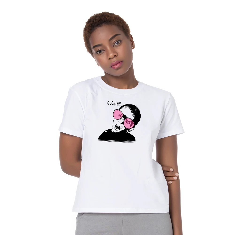 Женские и мужские ouchie мультфильм Для лица короткий рукав Футболка пара
