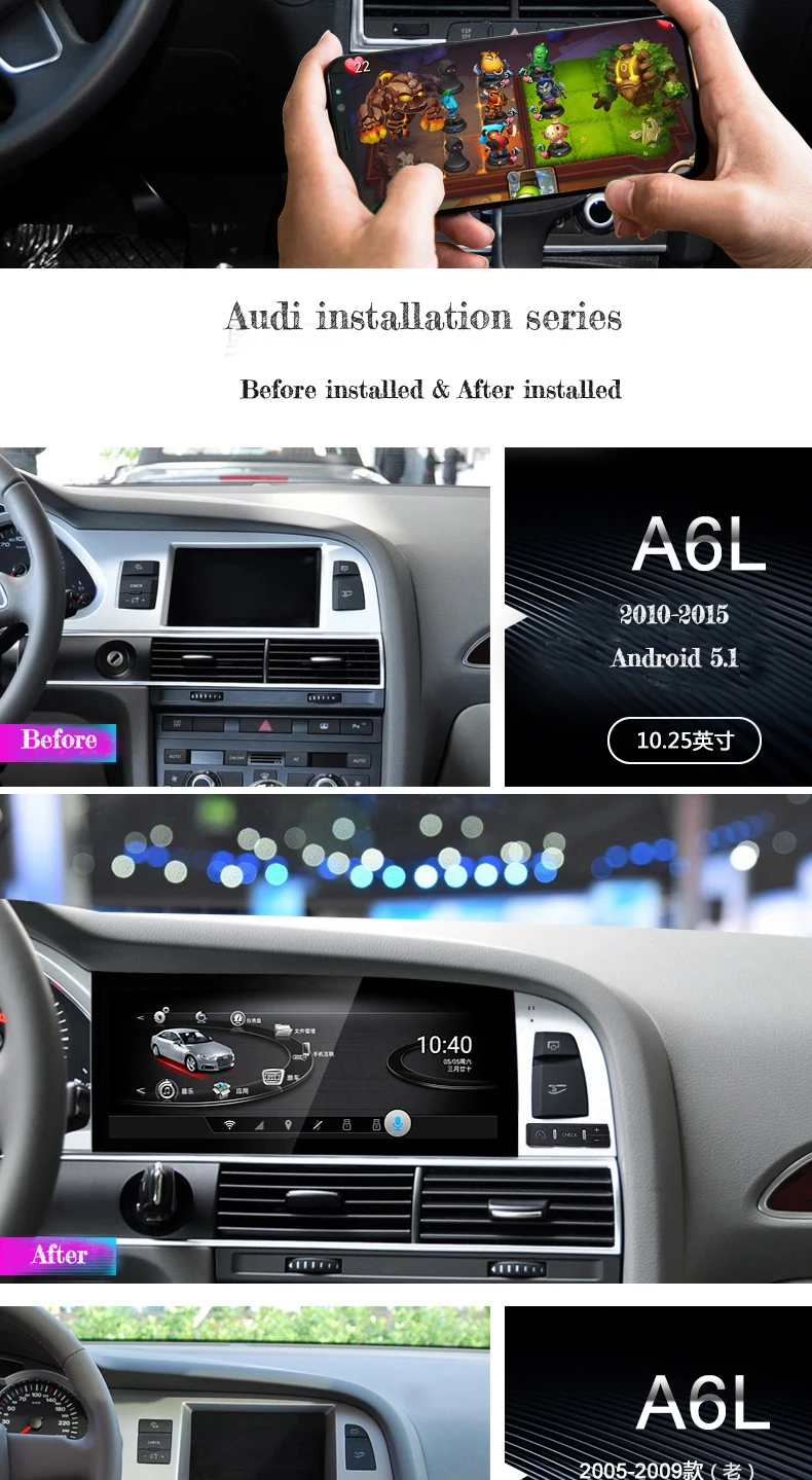 Android 7,1 Восьмиядерный 10,2" Автомобильный мультимедийный плеер для Audi A6L автомобильный dvd-плеер радио с Bluetooth и GPS стерео wifi 4G 2005