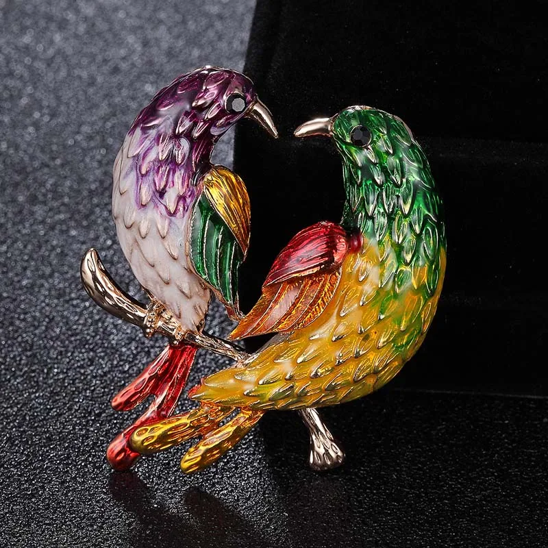 

Donia jewelry Fashion women's party party dress brooch shiny colorful Enamel two birds animal needle brooch new hat accessories
