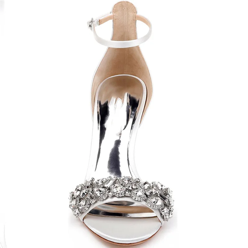 Милые летние Серебристые свадебные туфли с кристаллами женские сандалии на не