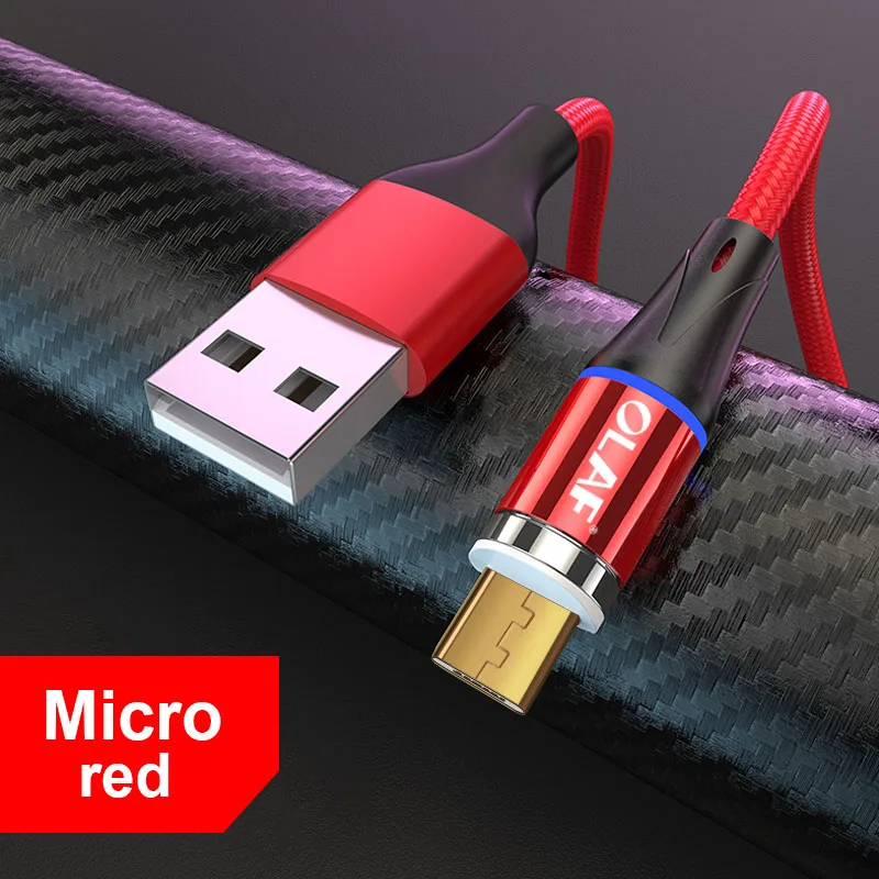 Red For Micro Магнитный usb-кабель OLAF 2 м 1 м, 3 А, быстрая зарядка, Micro USB type C для iPhone X, samsung, S9, Xiaomi type-C, Магнитный зарядный кабель для телефона - Цвет: Red For Micro