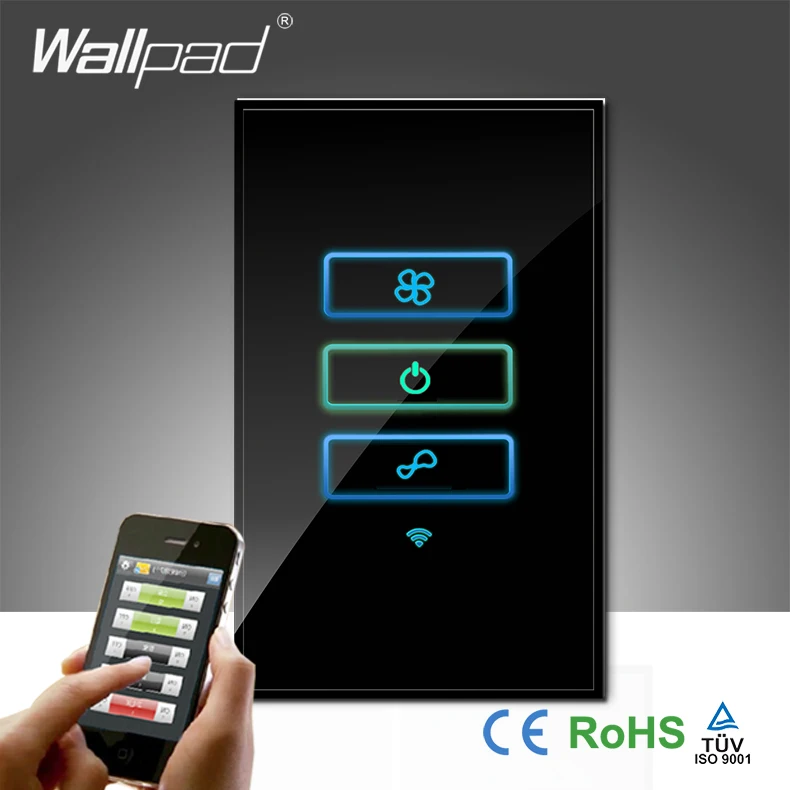 Wallpad черное стекло US AU 120 110 ~ 250 В Wifi Пульт дистанционного управления 3 скорости