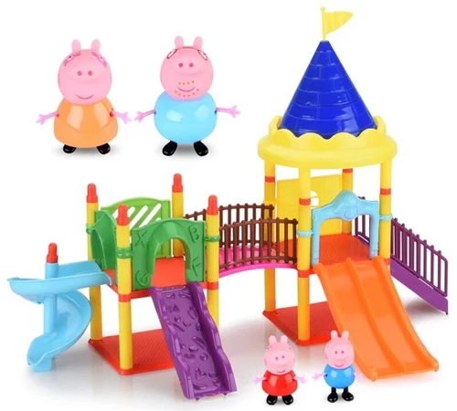 Peppa Pig открытый Забавный горка качели Seesaw игровая площадка игровой набор Peppa сцены мальчик девочка фигурки развивающие игрушки подарок - Цвет: Playground And 4 Pcs