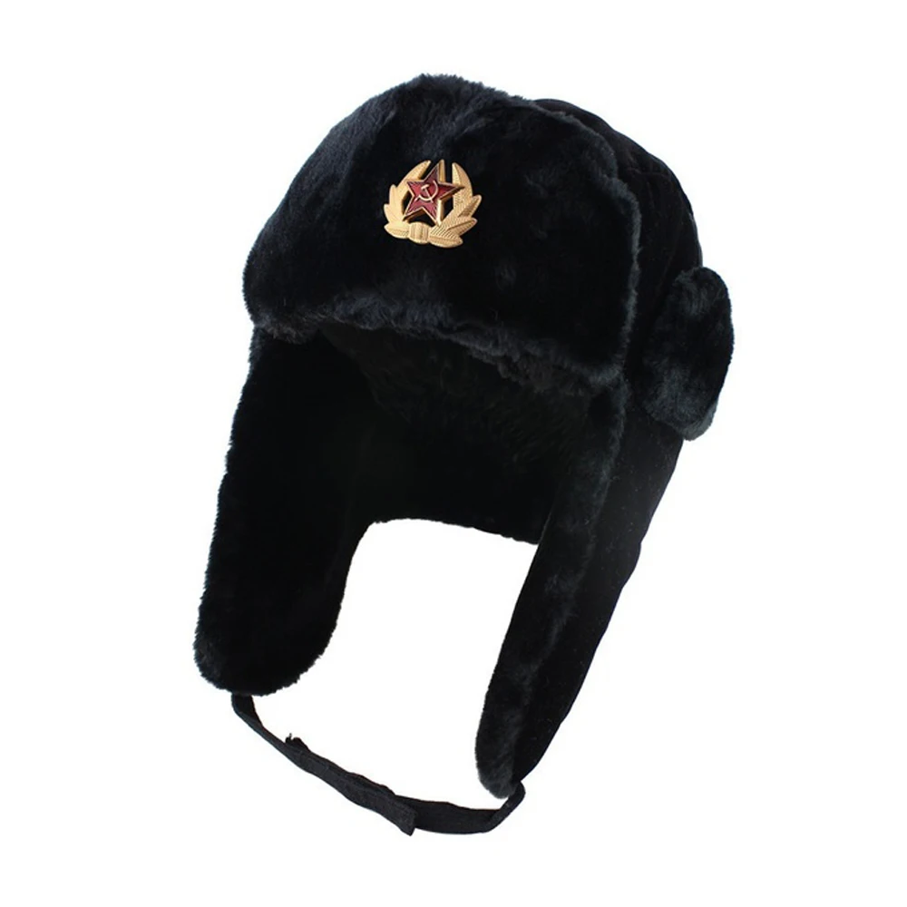 Советская армия военный значок Россия Bomber hats Pilot Trapper Авиатор Кепка зима