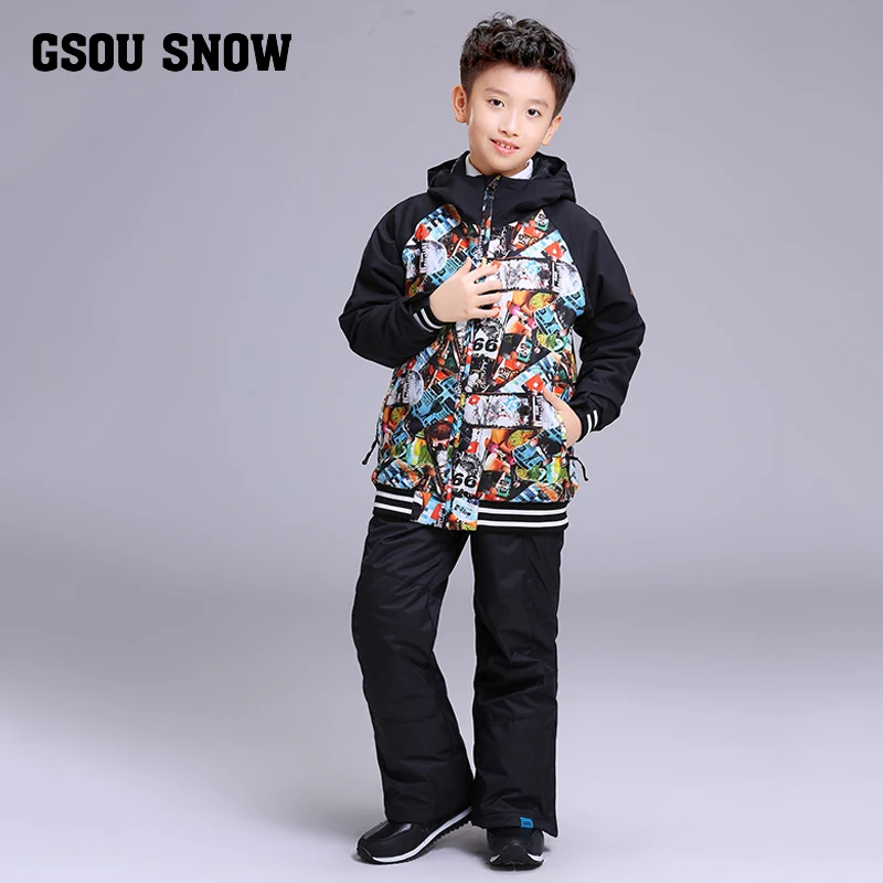 2019 GSOU SNOW Kids Ski Suit Boys Skiing Snowboard Jacket Pant Windproof Waterproof Outdoor Sport Wear Super Warm Clothing | Спорт и