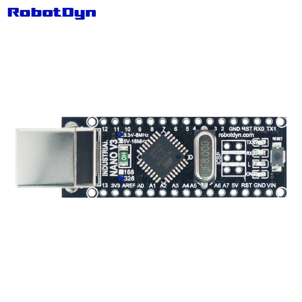 NANO V3 Industrial 3 В/5 В Logic CH340C ATMega168/328 USB B с контактными разъемами или припаянной