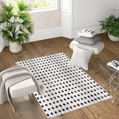 

Else Black White Pink Tiles Geometric 3d Pattern Print Non Slip Microfiber Living Room Decorative Modern Washable Area Rug Mat