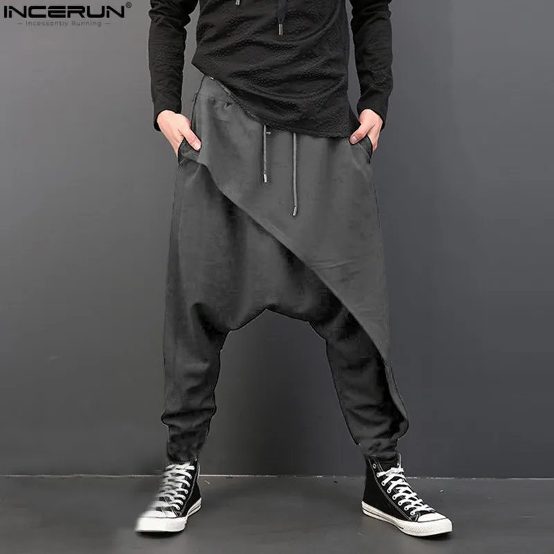 

INCERUN Vintage Men Loose Drop Crotch Drape Pants Dance Baggy Trousers Men Drawstring Harem Pants Men Pantalon Hombre Plus Size