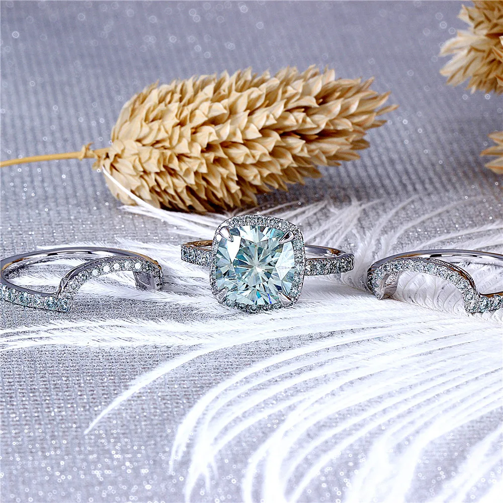 DovEggs Стерлинговое Серебро 925 пробы Центр 9*9 мм срез на подушке Муассанит Halo