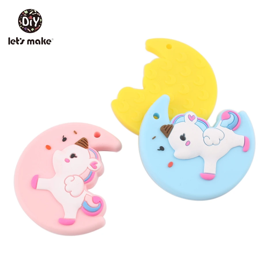 Mordedores de silicona de grado alimenticio para beb&eacute;, mordedores de animales de dibujos animados, unicornio arco&iacute;ris, collar de lactancia, 5x5cm, 5 uds.-0