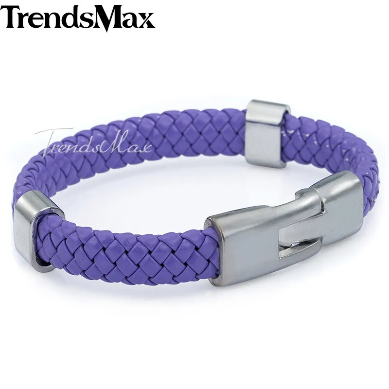 9mm Purple Trendsmax мужской s плетеный кожаный браслет ювелирные изделия из нержавеющей стали якорная Пряжка кожаные браслеты для мужчин и женщин 9 10 мм KLBM24 - Окраска металла: 9mm Purple