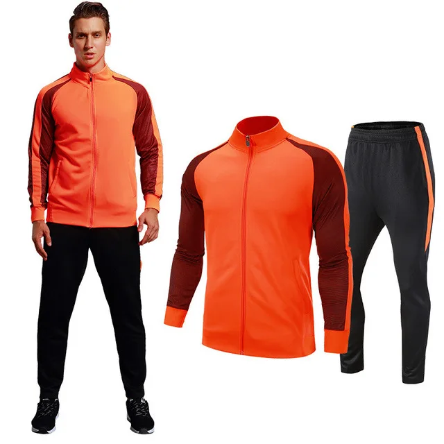 orange Jersey suit Зимняя мужская спортивная одежда для бега, комплект для футбола, куртки для бега, штаны, спортивные костюмы, мужские тренировочные костюмы для бега - Цвет: orange Jersey suit
