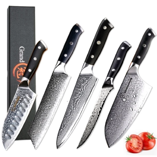 5 PCS SET 5 шт. набор кухонных ножей шеф-повара из японской стали vg10, кухонные ножи из дамасской стали, обвалочные инструменты для очистки овощей, кухонные инструменты G10 с ручкой из нержавеющей стали Pro - Цвет: 5 PCS SET