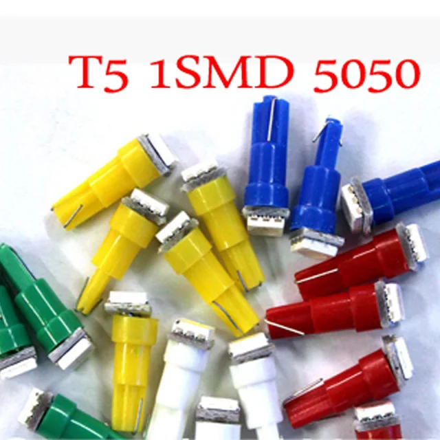 

T5 7 Colors 1SMD 5050 LED chip instrument Lights Clearance Dashboard Wedge Car auto lamp Bulb white red blue yellow green DC 12V