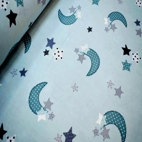 Хлопковая ткань с рисунком Луны и звезды|Ткань| |