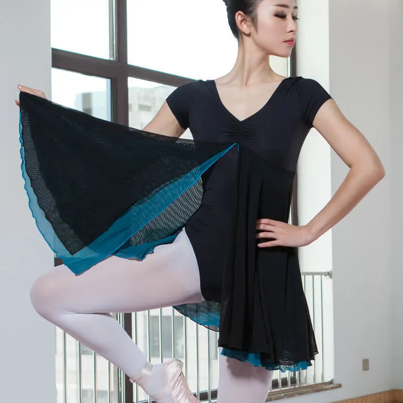 

Orient Dance Practice Wear For Lady Or Wome Short Sleeve Net Yarn Dancers Costumes Ballet Splice Split Crinoline Skirt DWY201
