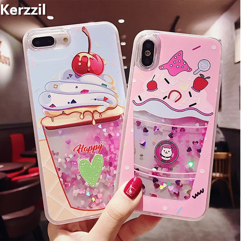 Kerzzil Bling Shining Stars Liquid Quicksand Case For iPhone X 10 Soft Cases Cover 7 8 6 6s Plus Cat Animal Capa | Мобильные