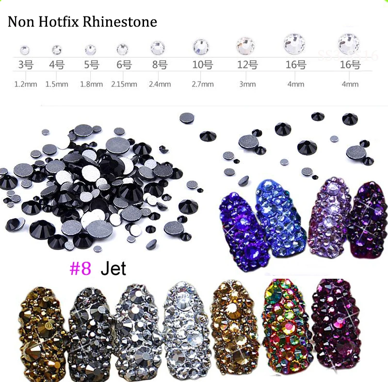 Round Jet Rhinestone 3D Nail Art Rhinestone ss3 ss4 ss5 ss6 ss10 ss12 ss16 1440 pcs Glass/Crystal Non HotFix Nail Art Decoration 1440pc bag nail micro crystal rhinestone ss20 ss16 ss12 jewelry gems rhinestone mixed 5mm 4mm 3mm nail art rhinestone decoration