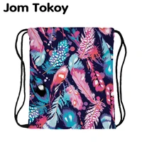 jomtokoy fashion women backpack colored feather printing travel softback women mochila drawstring backpacks