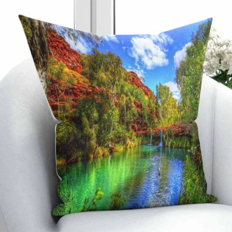 

Else Green Forest Blue Sky River Nature Floral 3D Pattern Print Throw Pillow Case Cushion Cover Square Hidden Zipper 45x45cm