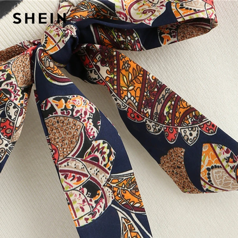 SHEIN Свитер С Контрастным Бантом, Бежевый Свитер С Длинным Рукавом Повседневный Женский Свитер С Воротником-стойкой Осенние Свитера