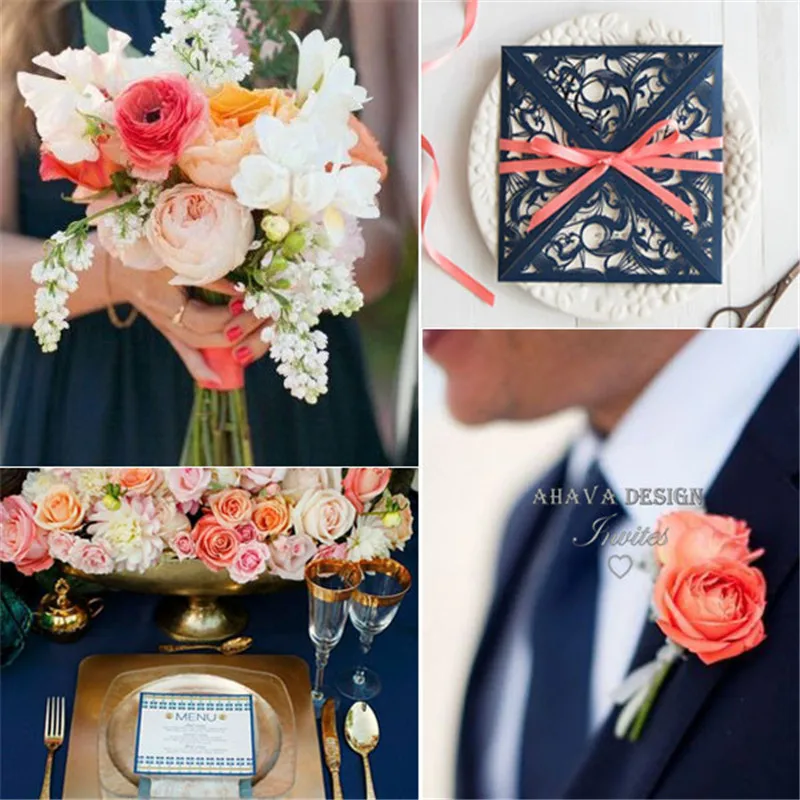 Великолепное Свадебное приглашение с коралловой лентой и лазерной гравировкой