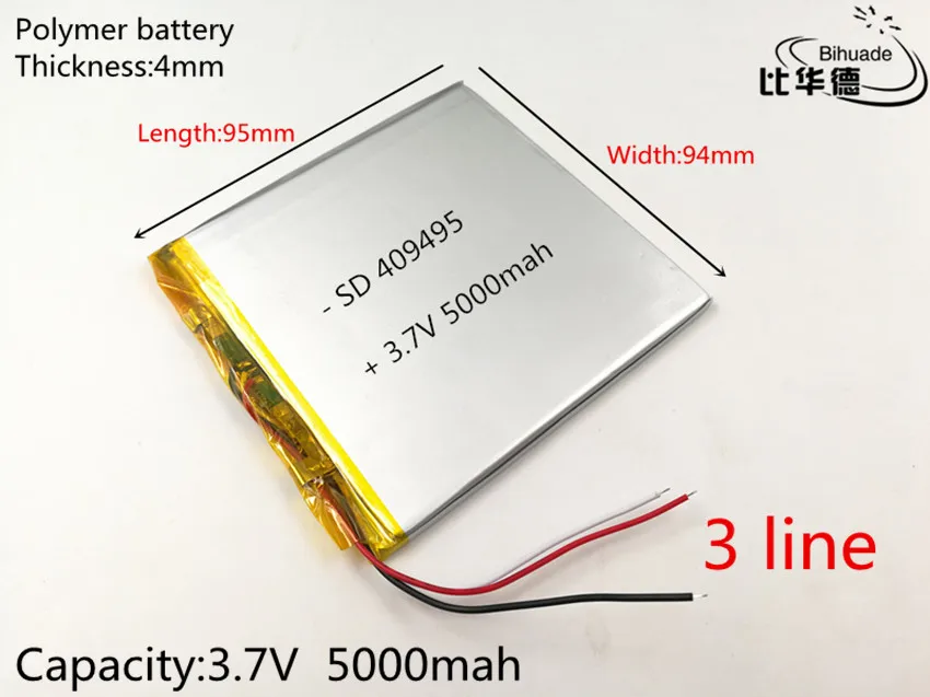 

1pcs/lot 3 line 3.7V,5000mAH 409495 (polymer lithium ion battery) Li-ion battery for tablet pc 7 inch 8 inch 9inch