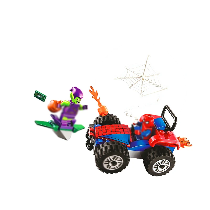 Legoings Новинка! Супер герой Marvel Человек паук модель автомобиля погоня строительные