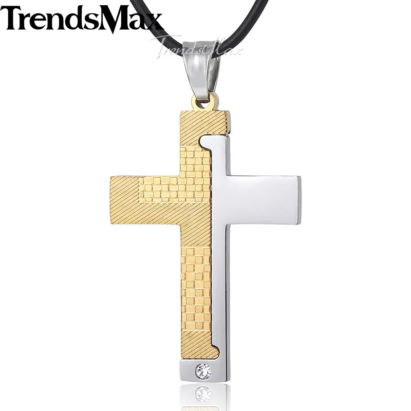 Trendsmax крест кулон ожерелье Мужская цепь из нержавеющей стали Резные сетки полосы