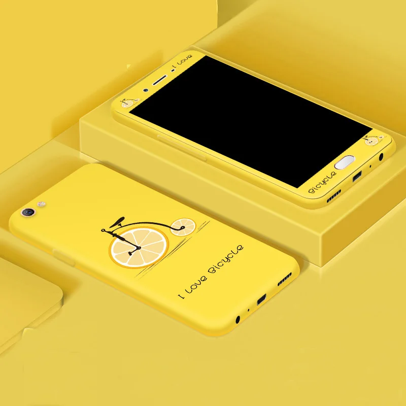 360 Case for OPPO R9 R9S Plus F1 F3 Soft Color Printed Back Cover with Matched Tempered Glass |