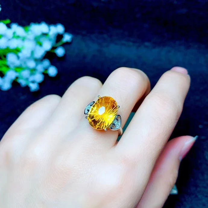 KJJEAXCMY boutique jewelry 925 sterling silver inlaid citrine gemstone female ring | Украшения и аксессуары