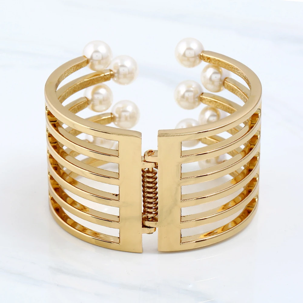 Fashion Elegant Alloy Faux Pearl Open Bangle Women Lady Jewelry Gift | Украшения и аксессуары