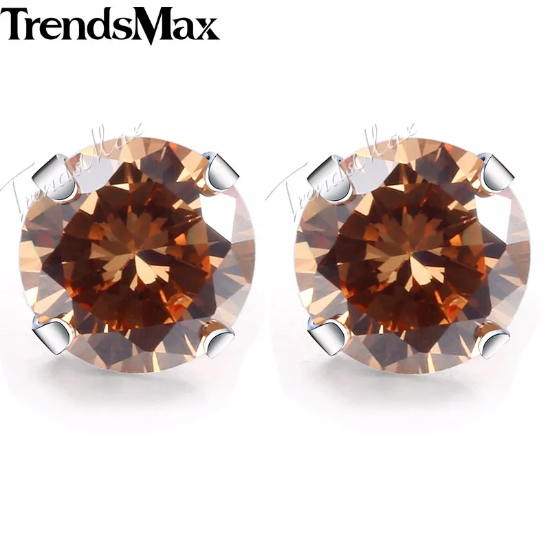 Женские серьги-гвоздики с фианитами оранжевые серебряные ювелирные украшения