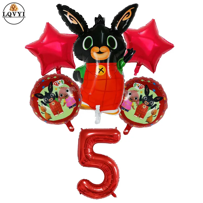6 шт./лот, фольгированные шары Bing Bunny, воздушный шар с мультяшным Кроликом, размер 30 дюймов, для детей 1, 2, 3, 4, 5 лет, для дня рождения, аксессуары, игрушки